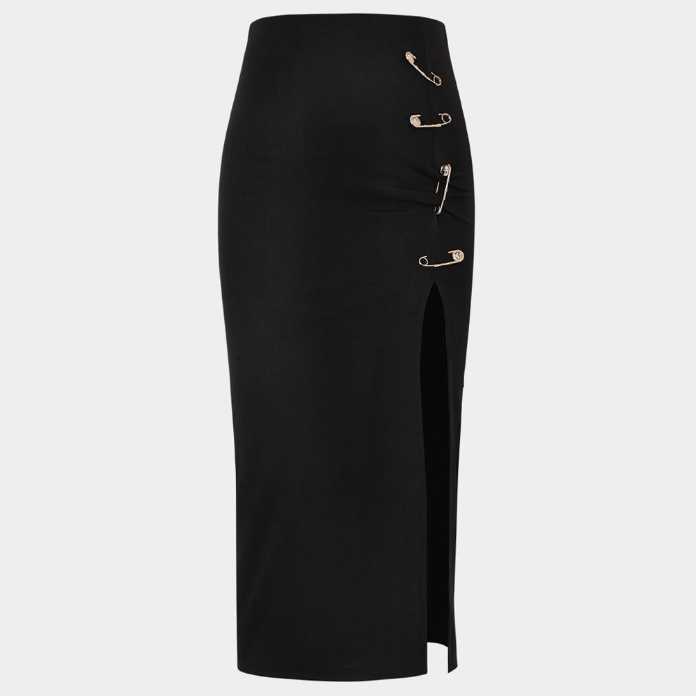 Elegant Black Safety Pin Detail Skirt XS CC18-34